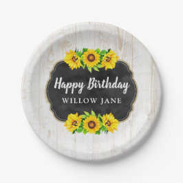 Happy Birthday Sonnenblume & rustikales Holz Party Pappteller