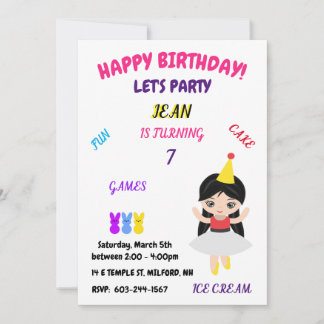 "Happy Birthday" Spaß, Spiele, Kuchen, Eis, Inv. Einladung