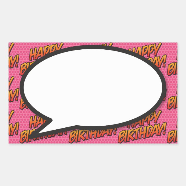 Happy Birthday Speech Bubble Fun Retro Comic Book Rechteckiger Aufkleber (Vorderseite)