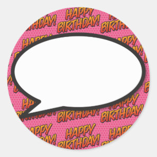 Happy Birthday Speech Bubble Fun Retro Comic Book Runder Aufkleber