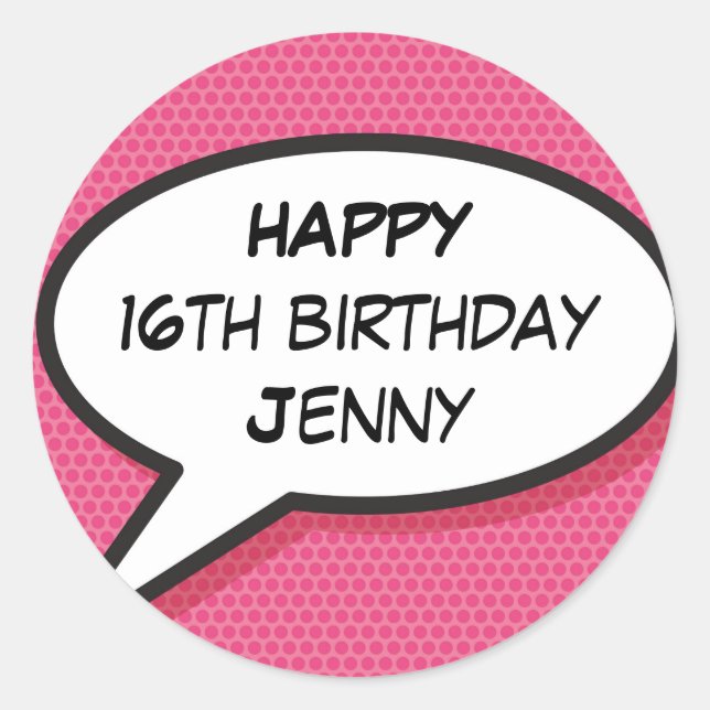 Happy Birthday Speech Bubble Fun Retro Girly Pink Runder Aufkleber (Vorderseite)