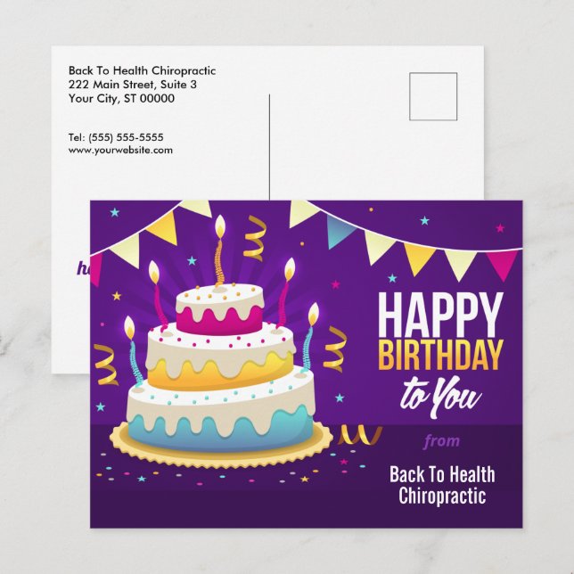Happy Birthday Spine Candles Lila Postcard Postkarte (Vorne/Hinten)