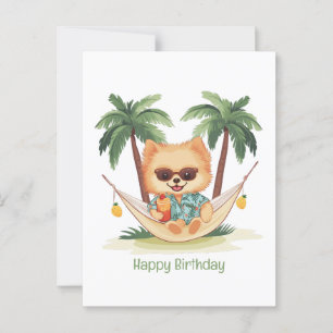 Happy Birthday Spitz Hund in einer Hängematte Postkarte