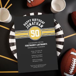 Happy Birthday Sports Stripes mit Age Gold Black Einladung