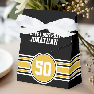 Happy Birthday Sports Stripes mit Age Gold Black Geschenkschachtel
