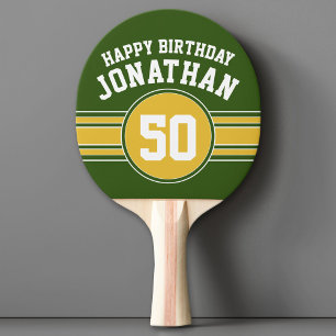 Happy Birthday Sports Stripes mit Age Gold Green Tischtennis Schläger