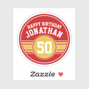 Happy Birthday Sports Stripes mit Age Gold Red Aufkleber