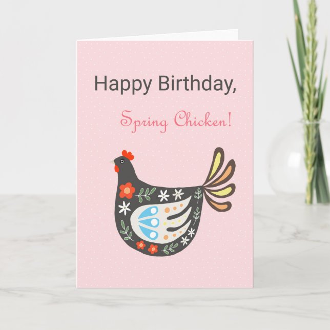 Happy Birthday Spring Chicken Niedliches hübsches  Karte (Vorderseite)