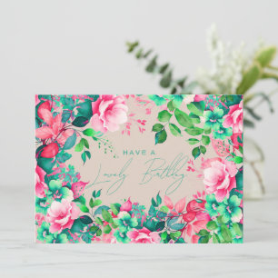 Happy Birthday Spring Garden Floral Champagne Karte