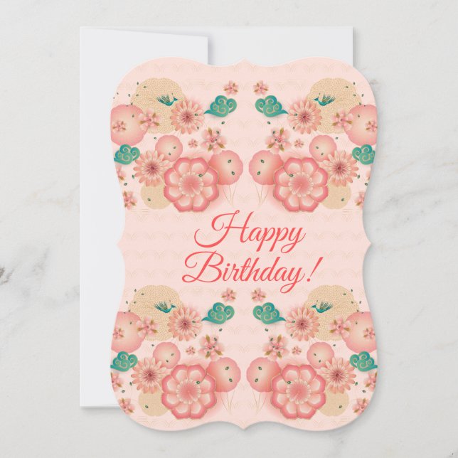 Happy Birthday - Spring Peach Blume Garden Deco Einladung (Vorderseite)
