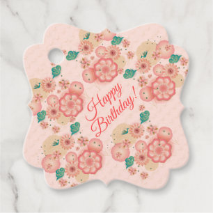 Happy Birthday - Spring Peach Blume Garden Deco Geschenkanhänger