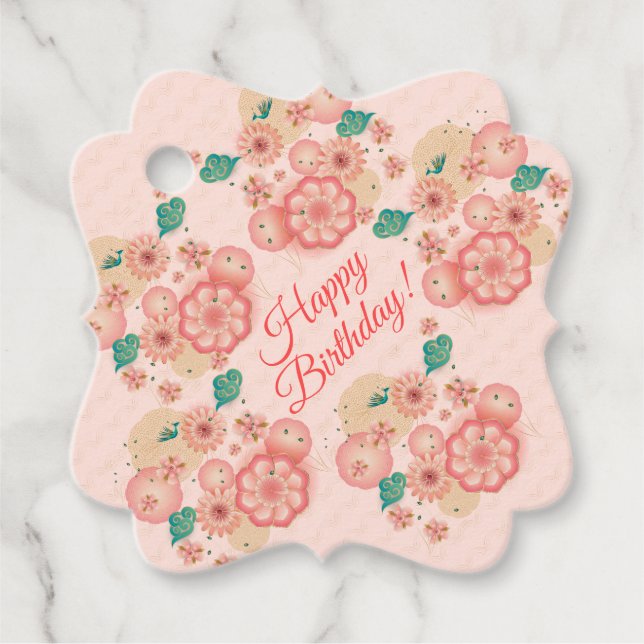 Happy Birthday - Spring Peach Blume Garden Deco Geschenkanhänger (Vorderseite)