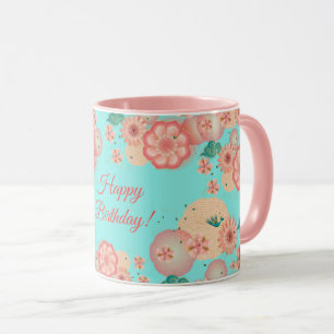 Happy Birthday Spring Peach Blume Garden Pattern Tasse