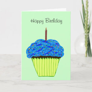 Happy Birthday Sprinkled Blue Cupcake Karte