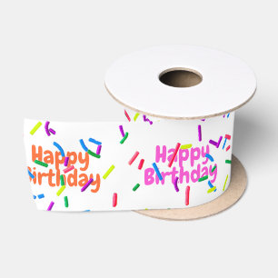 Happy Birthday Sprinkles on White Satinband