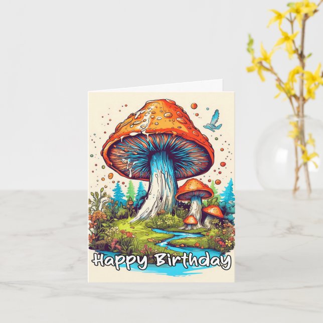 Happy Birthday Sprouting Forest Mushrooms Karte (Gelbe Blume)
