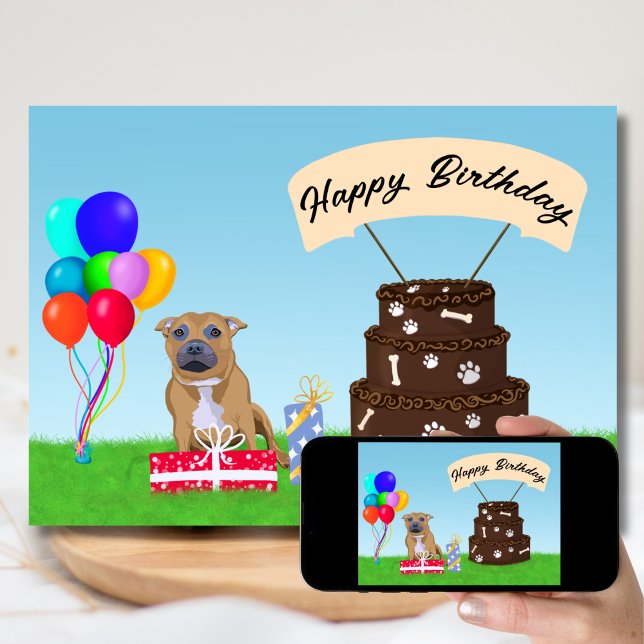 Happy Birthday Staffordshire Bull Terrier Karte (Von Creator hochgeladen)