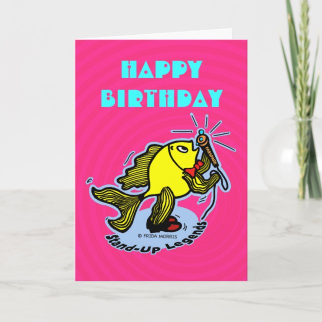 Happy Birthday Stand-Up Fisch lustige Pink Card Karte (Vorderseite)