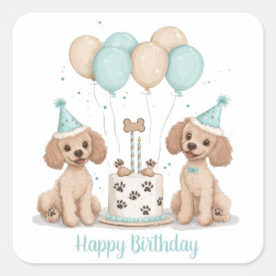 Happy Birthday Standard Poodle Hunde Quadratischer Aufkleber