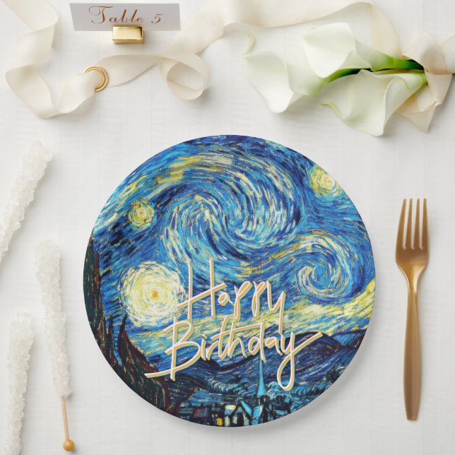 Happy Birthday, Starry Night fine art, Pappteller (Hochzeit)