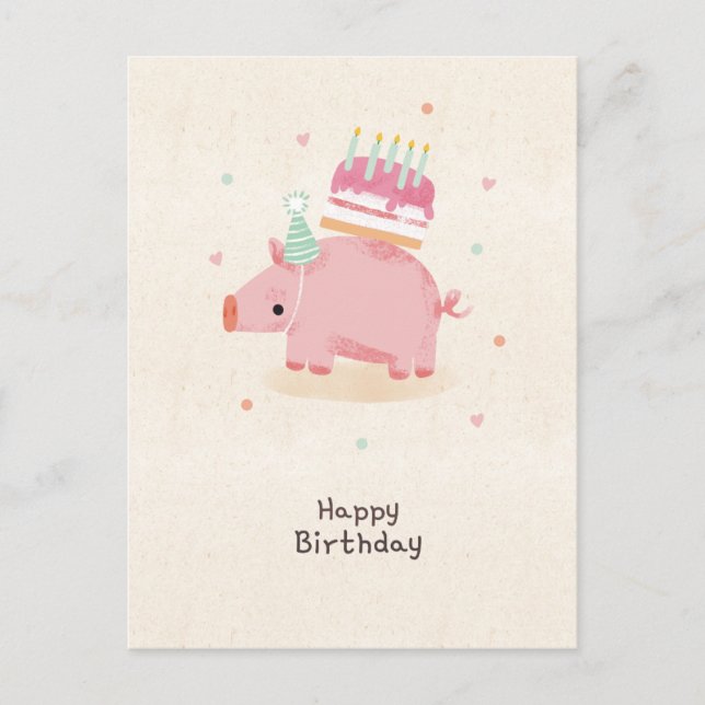Happy birthday stealing piglet postkarte (Vorderseite)