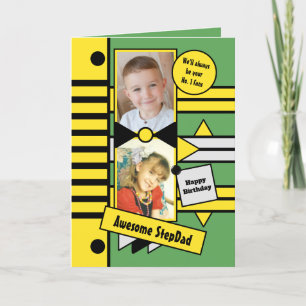 Happy Birthday Step Vater Gelbgrünes Foto Karte