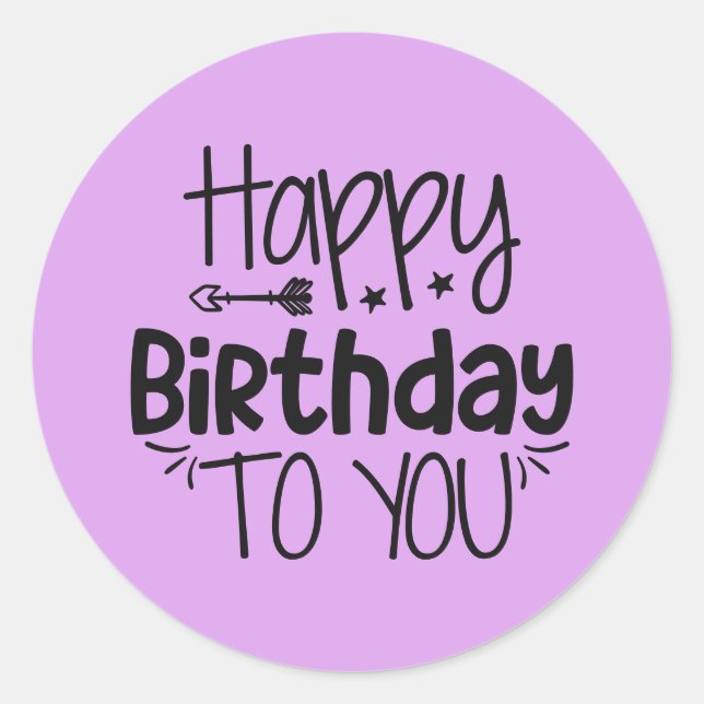 Happy Birthday Sticker auf lila (Vorderseite)