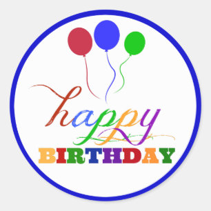Happy Birthday Sticker Blue Edge farbenfrohe Ballo