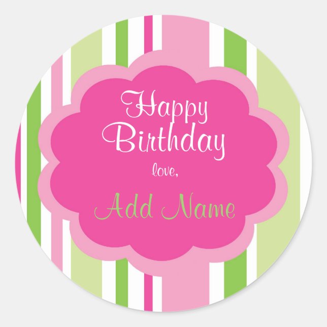 Happy Birthday Sticker Pink und Green (Vorderseite)
