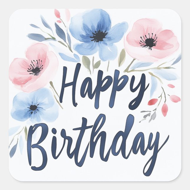 Happy Birthday Sticker - Typ Blumen (Vorderseite)
