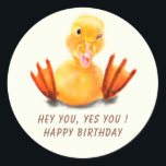 Happy Birthday Sticker with Playful Duck - Funny<br><div class="desc">Alles Gute zum Geburtstag - Funny Yellow Duck Playful Wink Happy Lächeln Cartoon Zeichn und Text - Wählen / Fügen Sie Ihren einzigartigen Text / Schriftart / Farbe - Make Your Special Gift - Vergrössern und verschieben oder entfernen und fügen Sie Elemente / Bild mit Anpassungs-Tool! - Zeichn und Design...</div>