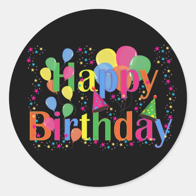 Happy Birthday Stickers farbenfrohe Ballons (Vorderseite)