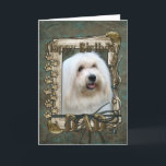 Happy Birthday - Stone Paws - Tulear - Dad Baumwol Karte<br><div class="desc">What could say Happy Birthday better than this Tulear Dog helping you to celebrate! How would you enjoy a day with your friends and their fur-babies? Have hat Tag und Earn an FREE Gift! Pick a date and an area at your home where I can set up a foto area....</div>