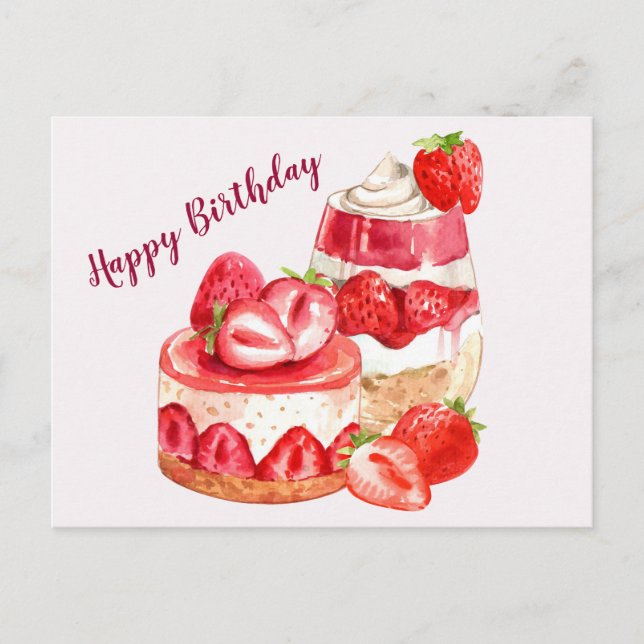 Happy Birthday Strawberry Cake and Ice Creme Postkarte (Vorderseite)