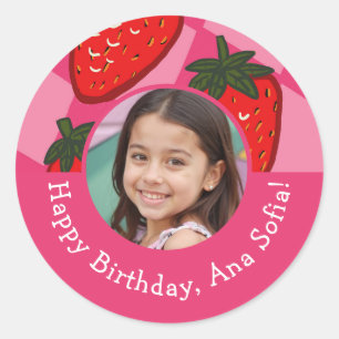 Happy Birthday Strawberry Checkered Custom Sticker