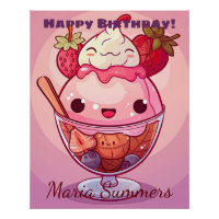 Happy Birthday Strawberry Ice-Creme Kawaii