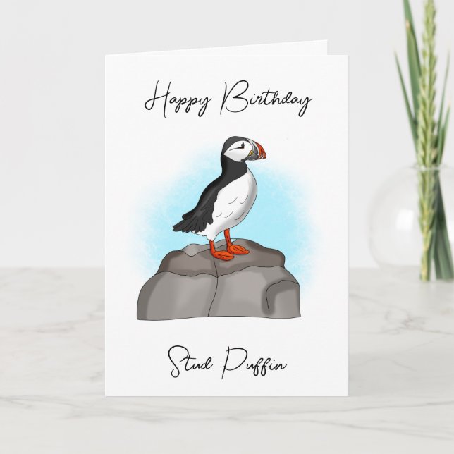 Happy Birthday Stud Puffin | Funny Pub Karte (Vorderseite)