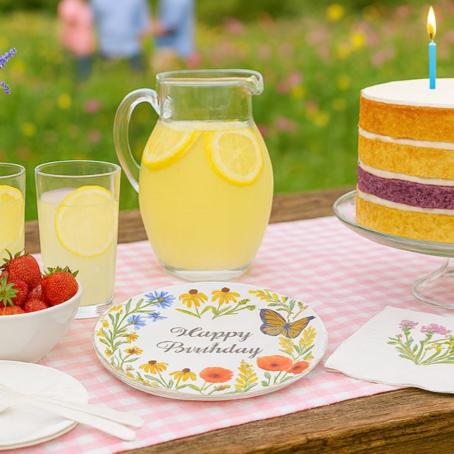 Happy Birthday Summer Flowers Paper Plate Pappteller (Add a touch of natural beauty and festive flair to your party setting,  with summer paper plate)