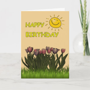 Happy Birthday Sun and Flowers Karte