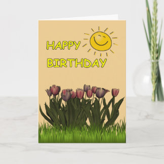 Happy Birthday Sun and Flowers Karte