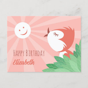Happy Birthday Sun Niedlich Cartoon Bird Girl Postkarte