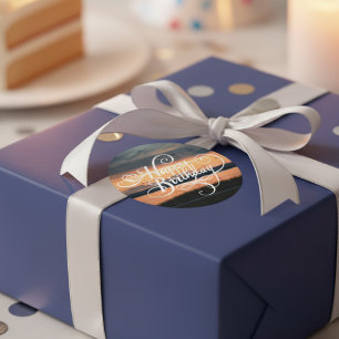 Happy Birthday Sunset Runder Aufkleber