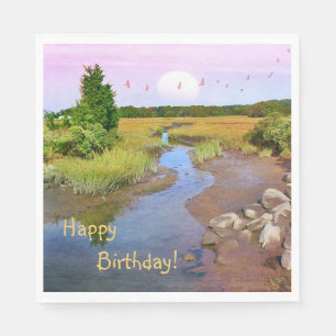 Happy Birthday Sunset Seashore Serviette