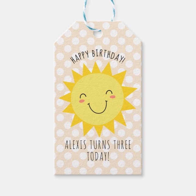 Happy Birthday Sunshine Party Gold Geschenkanhänger (Vorderseite)