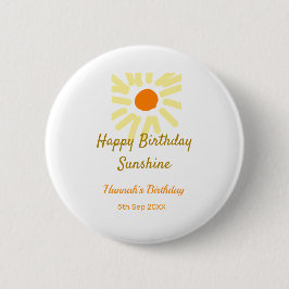 Happy birthday sunshine yellow orange birthday boh button