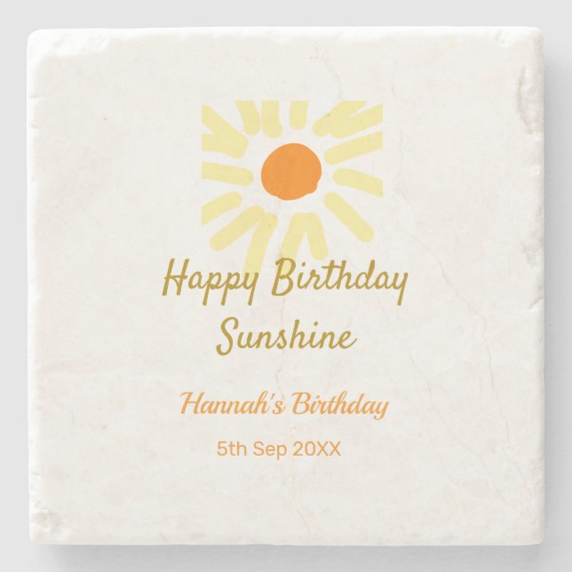 Happy birthday sunshine yellow orange birthday boh steinuntersetzer (Vorderseite)