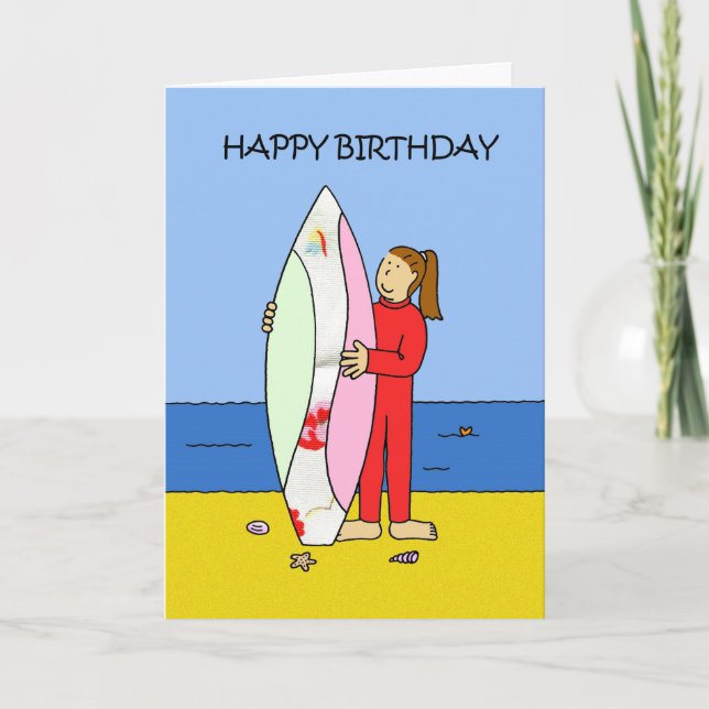 Happy Birthday Surfer Girl Karte (Vorderseite)