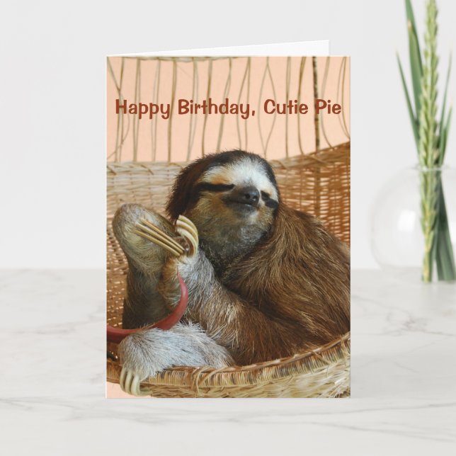 Happy Birthday Süsse Pie Sloth Karte (Vorderseite)