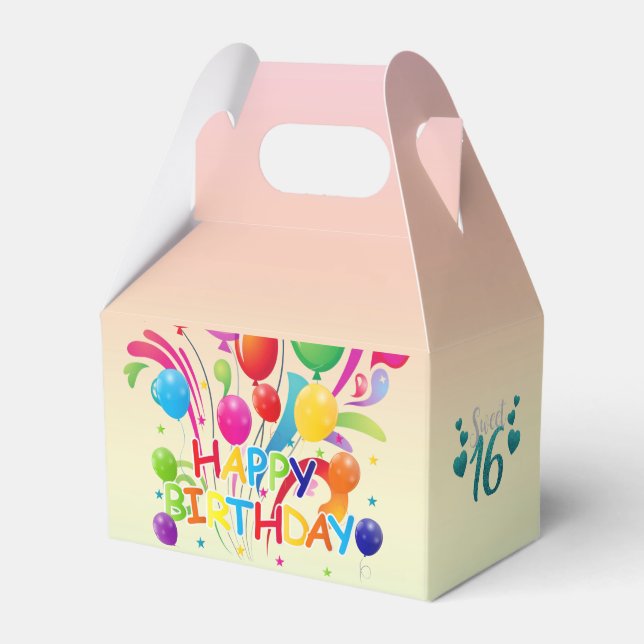 Happy Birthday Sweet 16 Sixteen Gable Favor Box Geschenkschachtel (Vorderseite)