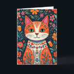 Happy Birthday Sweet Friend | Folk Art Cat Karte<br><div class="desc">Niedliche Volkskatze mit Blume Geburtstagskarte für Ihren katzenliebenden Freund.</div>